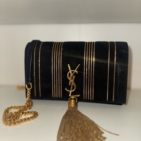 Auth Special Edition YSL Kate Suede Shoulder Bag W/ Gold Hardware - Picture 1 of 8